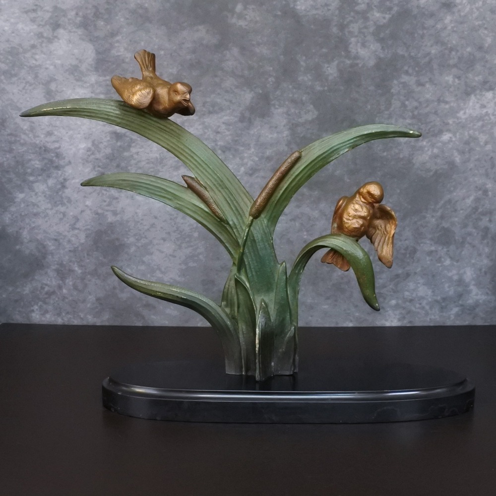 Antique Signed French Art Nouveau Bronze Bird Sculpture